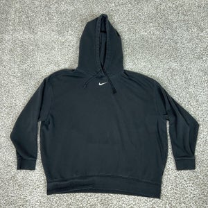 Nike Hoodie Women XL Black Pullover Fleece Sweatshirt Center Swoosh Athletic Gym