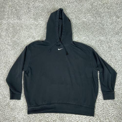 Nike Hoodie Women XL Black Pullover Fleece Sweatshirt Center Swoosh Athletic Gym