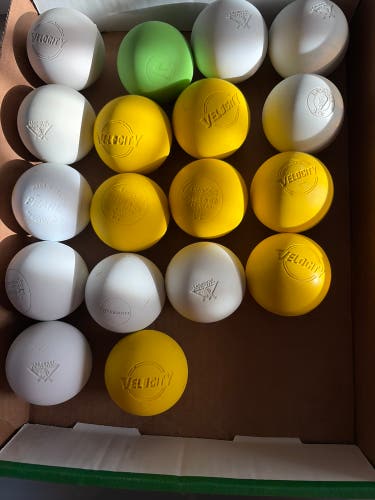 18 New, Lightly used lacrosse balls( Velocity, Champro, champion, LAX unlimited, Pearl, and STX)