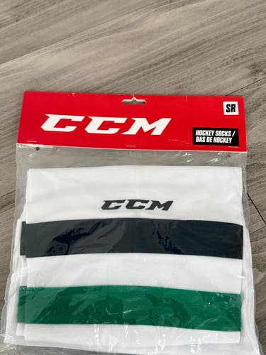 White Senior Large CCM Edge Socks Pro Stock (New) (Dallas Away)