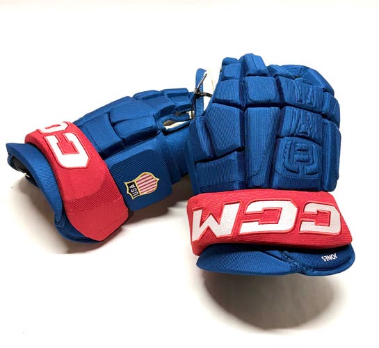 New 15" Team USA Seth Jones CCM Crazy Light (HGCLPR) Pro Stock Gloves - 2026 Olympics