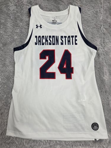 Under Armour Jackson State Tigers Basketball Jersey #24 White Womens Small