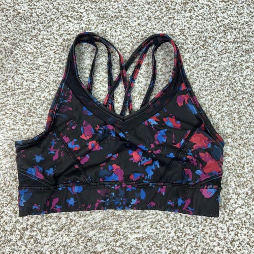 Lululemon Sports Bra Womens 8 Black Strappy Crossback Mesh Yoga Gym Workout