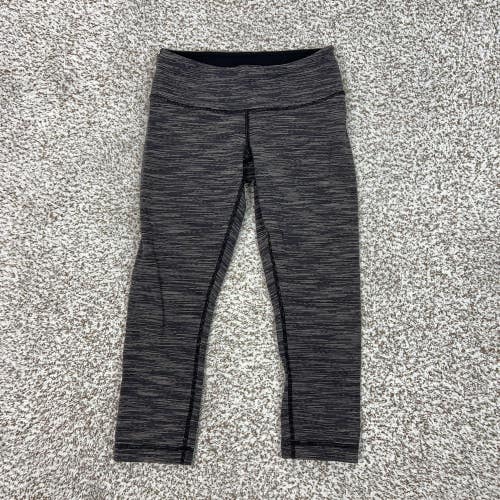 Lululemon Pants Womens 4 Gray Striped Capri Leggings Yoga Gym Workout Athletic