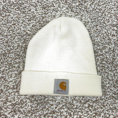 Carhartt Hat Beanie Mens One Size White Knit A18 Logo Winter Workwear Casual