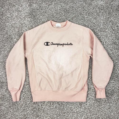 Champion Sweatshirt Mens Small Pink Reverse Weave Fleece Spellout Logo Lounge