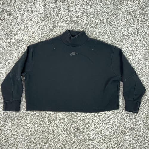 Nike Sweatshirt Womens Small Black Mock Neck Pullover Logo Cropped Top Athletic