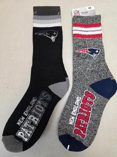 ST29 Mens NFL NEW ENGLAND PATRIOTS LOT of 2 Socks Large 8-13 NEW