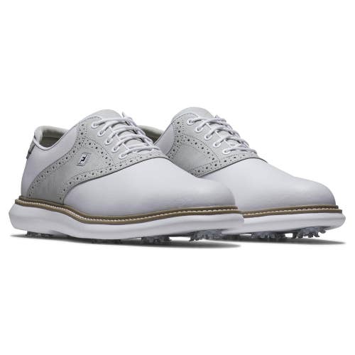 FootJoy Traditions 57957 Men's 8.5 White Gray Leather Spiked Golf Shoes ZOGG3489