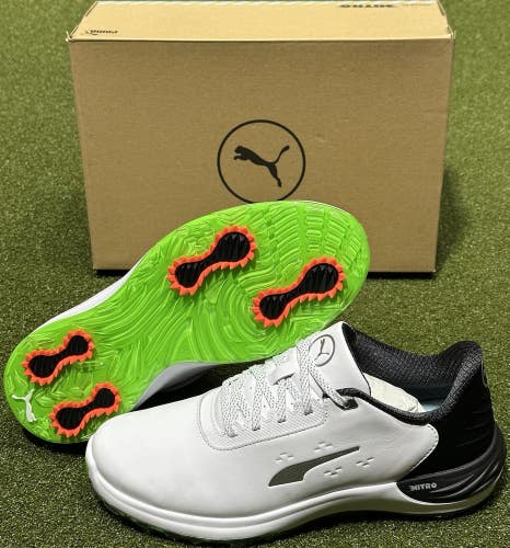 PUMA Phantomcat Nitro Premium Leather Golf Shoes White/Black/Green - Choose Size