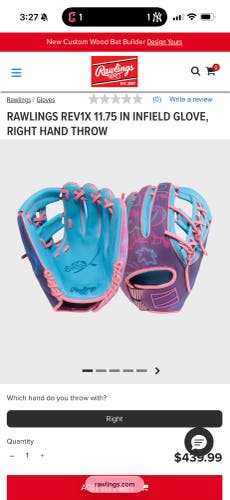 2026 Rawlings REV1X RH Baseball Glove 11.75" (New)