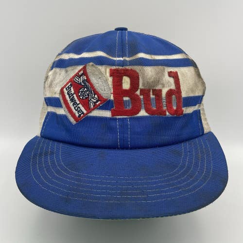 Vintage 80s Budweiser Bud King of Beers Striped Snapback Trucker Hat Cap USA