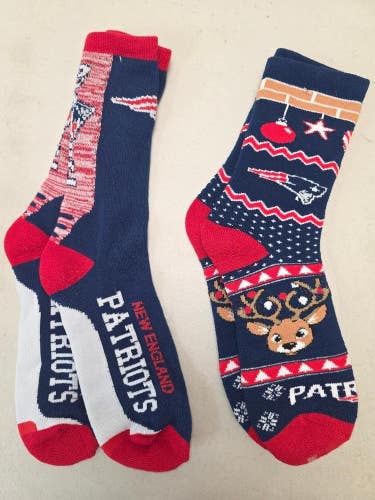 ST83 Mens NFL NEW ENGLAND PATRIOTS LOT of 2 Pair Socks Large 8-13 NEW