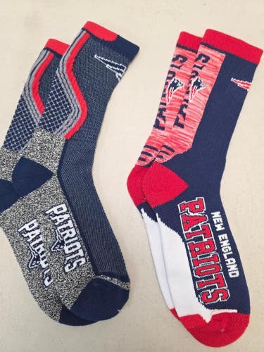 ST84 Mens NFL NEW ENGLAND PATRIOTS LOT of 2 Pair Socks Large 8-13 NEW