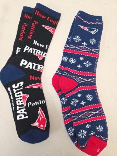 ST95 Mens NFL NEW ENGLAND PATRIOTS LOT of 2 Pair Socks Large 8-13 NEW