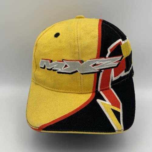 Vintage 90s Ski-Doo MXZ Bombardier Strapback Hat Snowmobile Cap Yellow Black Red