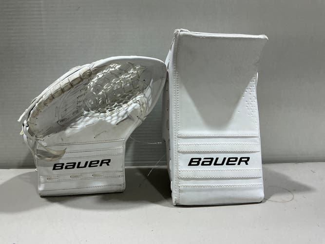 Exit Quote Bauer GSX Goalie Glove & Blocker Set Junior White Full Right (Used) 9303