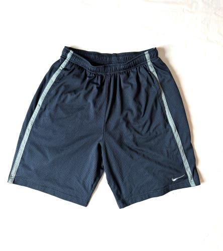 Nike Shorts mens Navy Blue Mesh Basketball Grey Side Stripes double layer XL