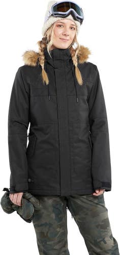 WOMENS VOLCOM FAWN INSULATED HOODED SNOWBOARD SKI JACKET (MEDIUM) BLACK