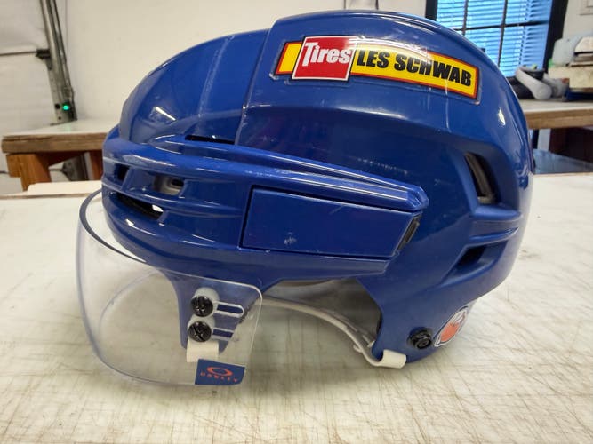 CCM Tacks 910 Pro Stock Hockey Helmet Oakley Visor Combo Small Blue OILERS 5923