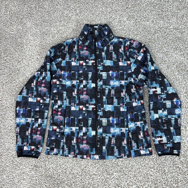 North Face Jacket Womens Medium Blue Black Geometric Quilted Insulated Puffer
