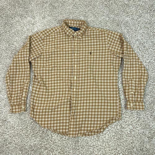 Ralph Lauren Button Down Men XL Tan Plaid Classic Fit Cotton Shirt Pony Preppy