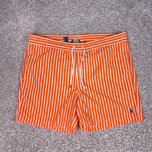 Polo Ralph Lauren Swim Trunks Mens L Orange Swimsuit Striped Beachwear Pony Logo