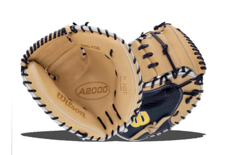 New A2000 34IN  NAVY/BLOND CATCHERS MITT  2024 WINTER 11834-WILWBW10253134