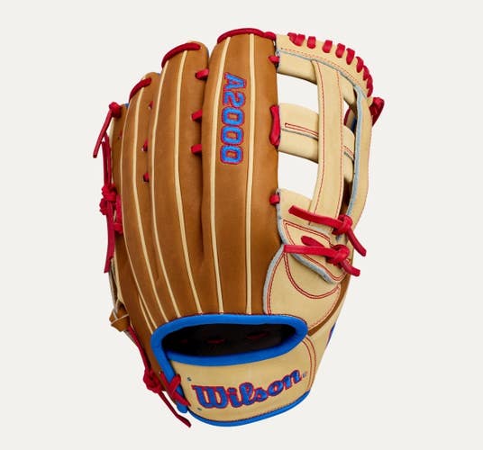 New 2027 A2000 12.75IN RHT BASEBALL GLOVE TAN/BROWN/RED/ROYAL 11834-WILWBG06001RT1275