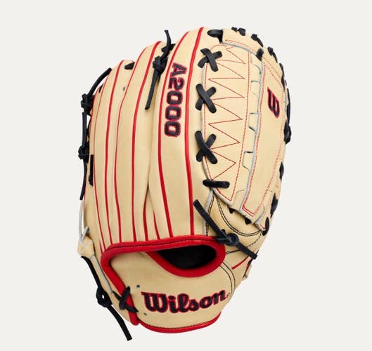 New 2027 A2000 12IN RHT PITCHING BASEBALL GLOVE TAN/RED/BLACK 11834-WILWBG06101RT12