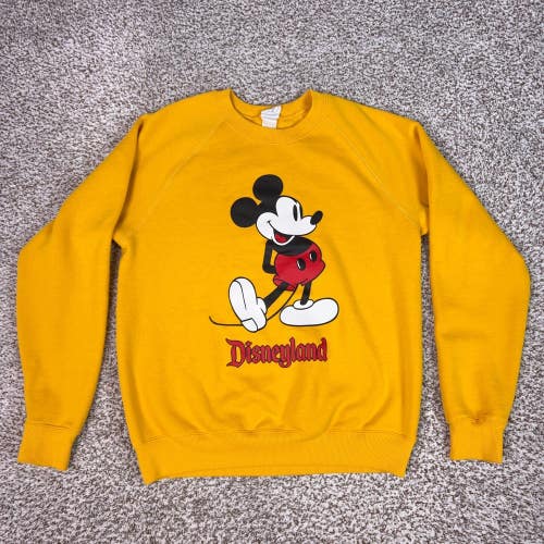 Disney Sweatshirt Mens S Yellow Mickey Mouse Disneyland Graphic Pullover Cartoon