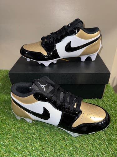 Men's 9 Nike Air Jordan 1 Low TD Football Cleats Patent Gold Black FJ6245-701