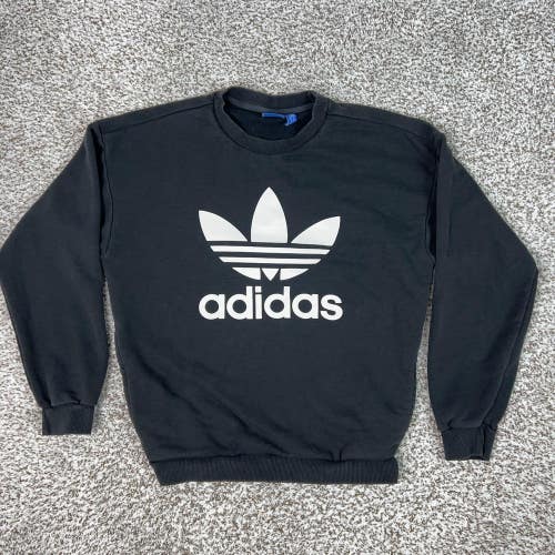 Adidas Sweatshirt Mens XS Black Crewneck Trefoil Logo Pullover Top Pockets Gym