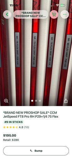 Senior CCM JetSpeed FT8 Pro Right Handed Hockey Stick P29+1/4 75 Flex (New)