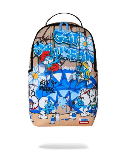 Sprayground Smurfs Big Mural Backpack Unisex Blue Graphic Shoulder Strap SPR379