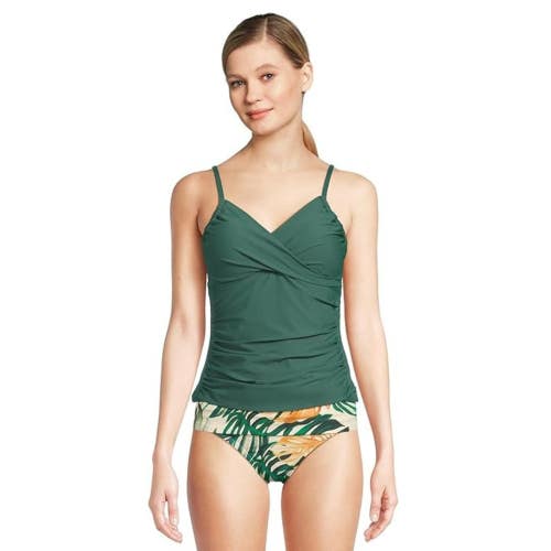 Sunsets Simone Tankini Top Women's Large Green Stretch Ruched Swimwear KFC1149