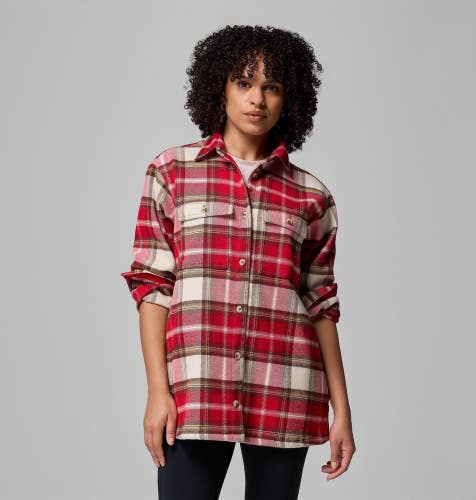Columbia Blue Point Creek Shirt Jacket Women's L Red Macro Buffalo Check KFC1151