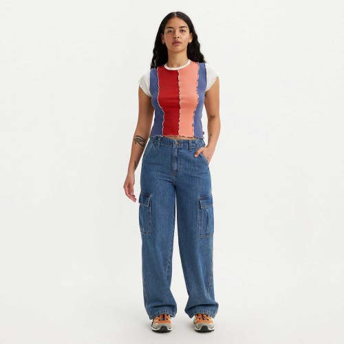 Levi's 94 Baggy Cargo Jeans Women 29X30 Blue Denim Mid Rise Straight Leg KFC1154