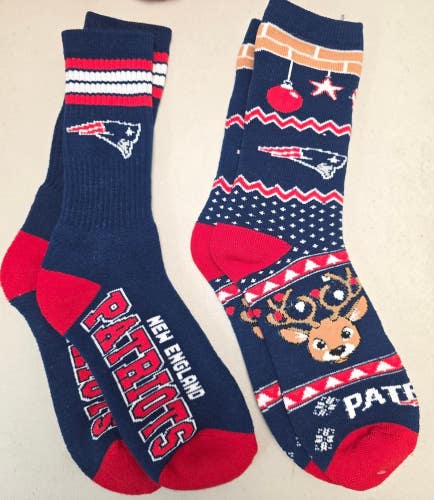 ST100 Mens NFL NEW ENGLAND PATRIOTS LOT of 2 Pair Socks Large 8-13 NEW