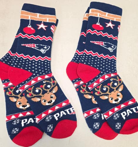 ST102 Mens NFL NEW ENGLAND PATRIOTS LOT of 2 Pair Socks Large 8-13 NEW