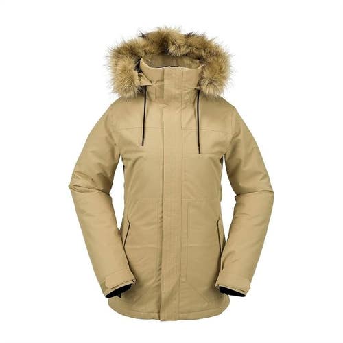 WOMENS VOLCOM FAWN INSULATED HOODED SNOWBOARD SKI JACKET (MEDIUM) DARK KHAKI