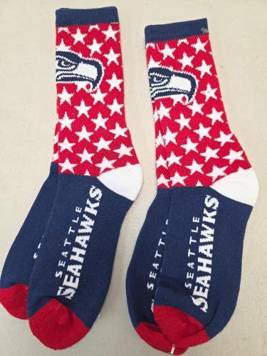 ST57 Mens NFL SEATTLE SEAHAWKS Lot of 2 Crew Socks LARGE NEW