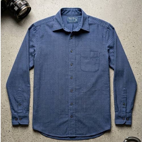 Tom James Royal Classic Hand Tailored Blue Plaid Custom Dress Shirt