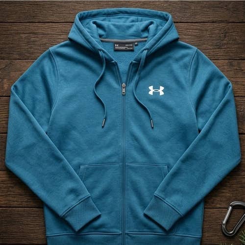 Under Armour Fleece Lined Hoodie Mens XL Full Zip Teal Slate Blue Athletic