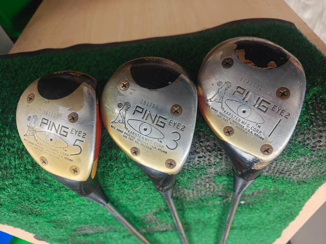 Set of 3 PING Eye 2 LAMINATED Woods 1,3,5 Set STEEL SHAFTS