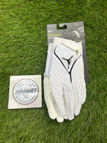 Nike Jordan Superbad 6.0 Jumpman Football Gloves (DX4476 ) - White/Black - XL - Pro Stock - New