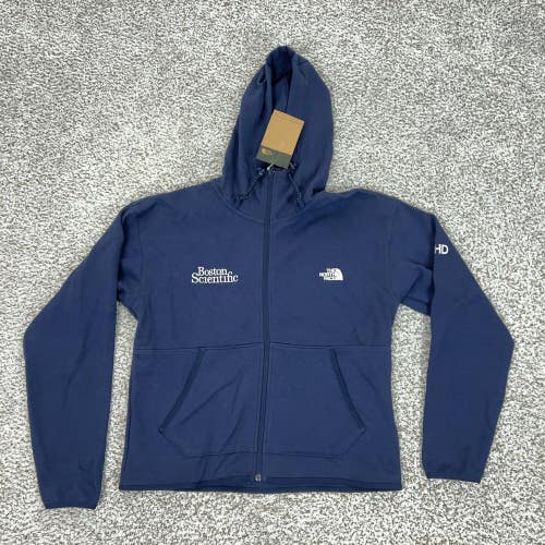 North Face Hoodie Womens Medium Blue Full Zip Fleece Logo Double Knit Outdoor