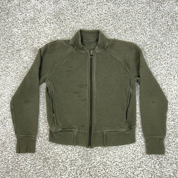Lululemon Jacket Womens Small Green Textured Knit Full Zip Bomber Style Athletic