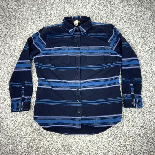 Duluth Trading Shirt Womens XL Blue Stripe Flannel Heavy Button Workwear Shacket