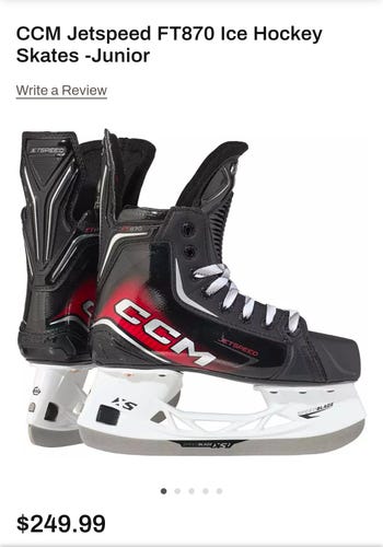 Black CCM JetSpeed FT870 Hockey Skates Regular Width Size 3 (New)